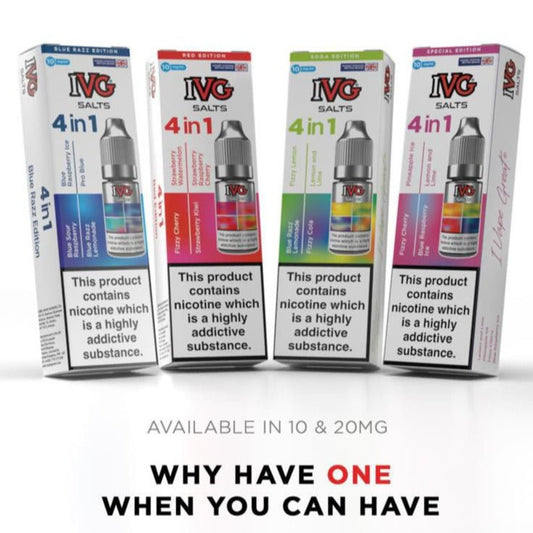 4 in 1 IVG Nic Salt 10ml E liquids Box of 5 4 Flavours