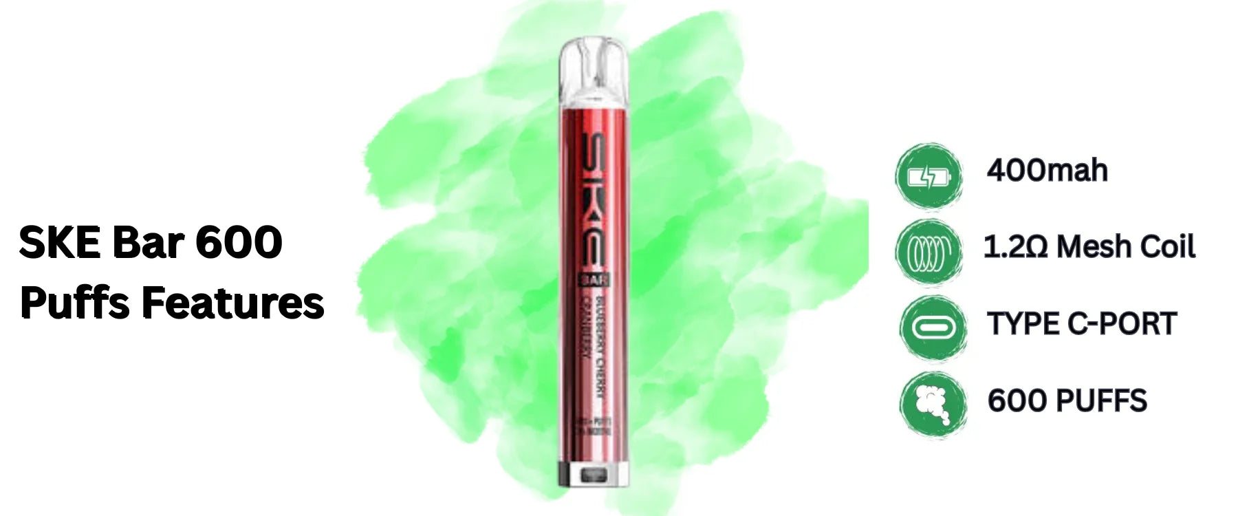 SKE crystal 600 puffs box of 10 features